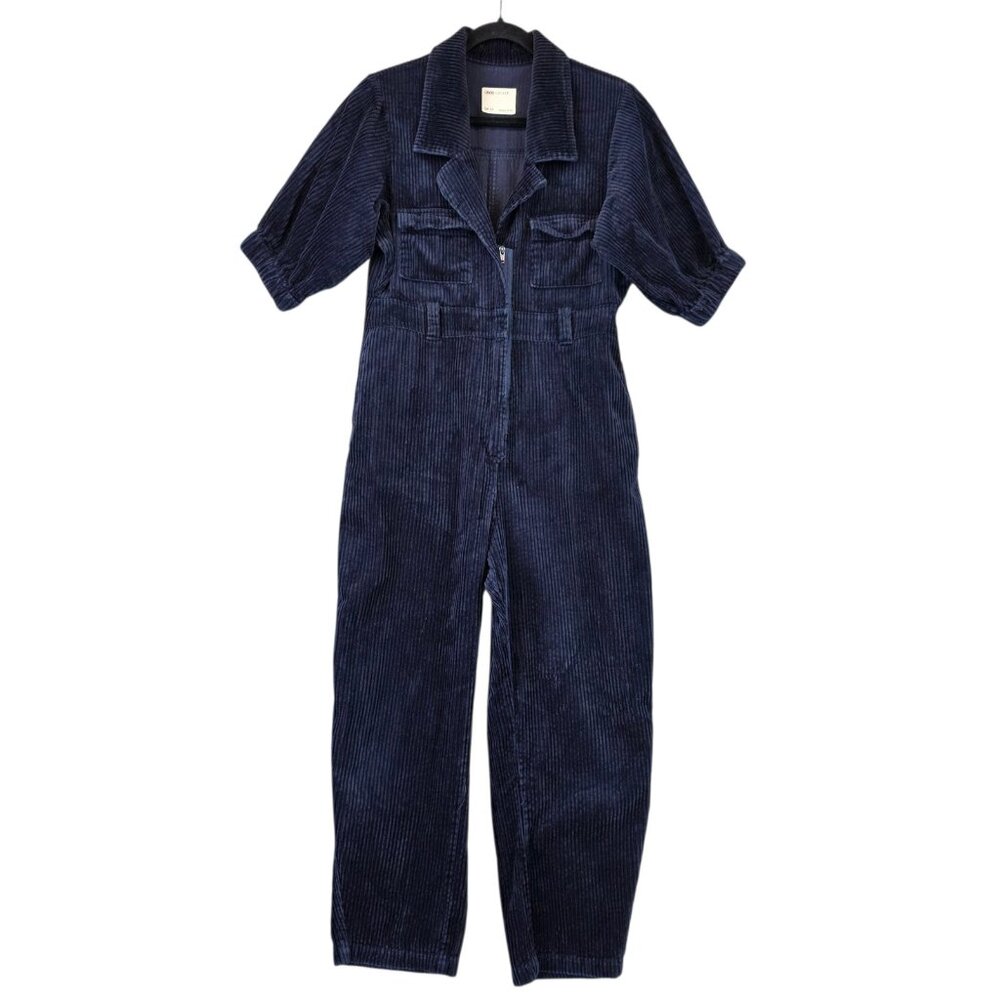 ASOS Navy Corduroy Short Sleeve Jumpsuit